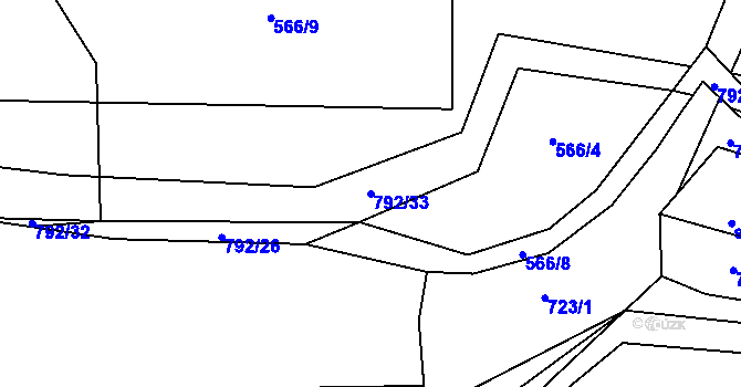 Parcela st. 792/33 v KÚ Hořešovičky, Katastrální mapa