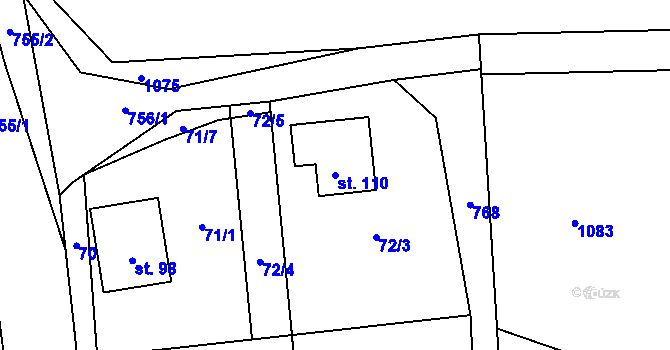 Parcela st. 110 v KÚ Hořešovičky, Katastrální mapa