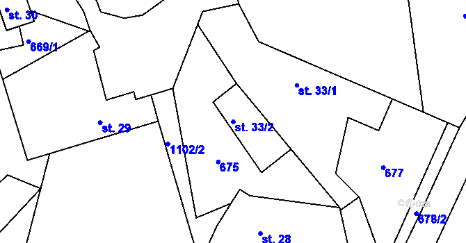 Parcela st. 33/2 v KÚ Hořetice, Katastrální mapa