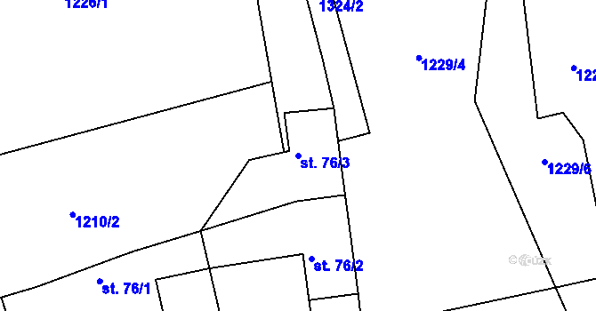 Parcela st. 76/3 v KÚ Hořetice, Katastrální mapa