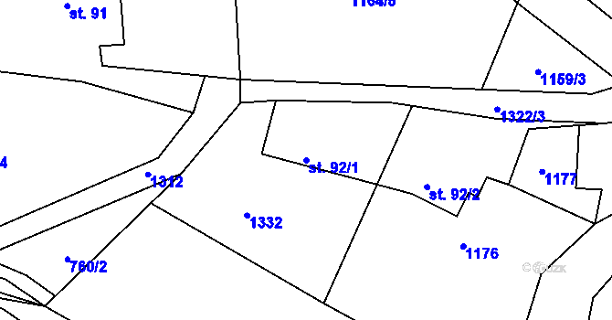 Parcela st. 92/1 v KÚ Hořetice, Katastrální mapa
