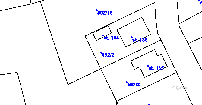Parcela st. 592/2 v KÚ Hořetice, Katastrální mapa