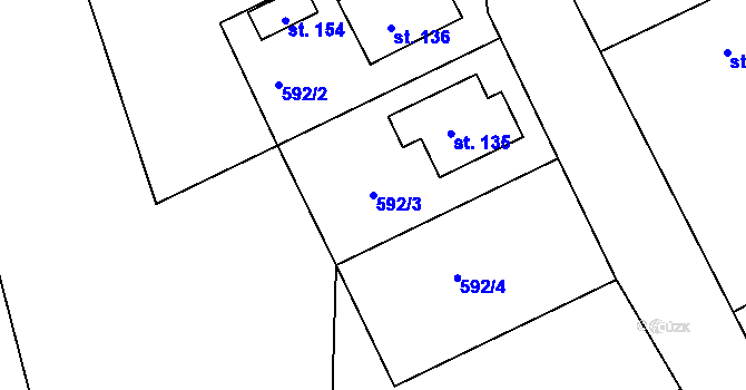 Parcela st. 592/3 v KÚ Hořetice, Katastrální mapa