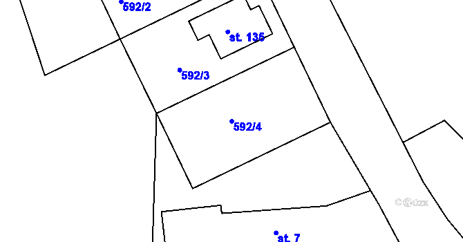 Parcela st. 592/4 v KÚ Hořetice, Katastrální mapa