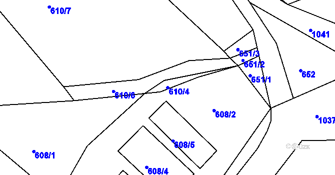 Parcela st. 610/4 v KÚ Hořetice, Katastrální mapa