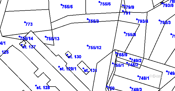 Parcela st. 755/12 v KÚ Hořetice, Katastrální mapa