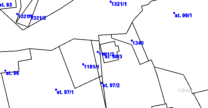 Parcela st. 98/3 v KÚ Hořetice, Katastrální mapa
