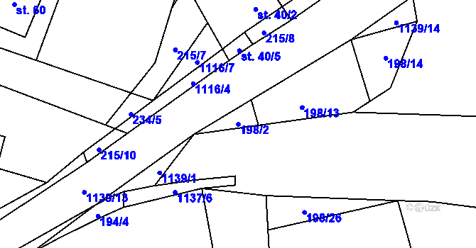 Parcela st. 198/2 v KÚ Hořice u Humpolce, Katastrální mapa