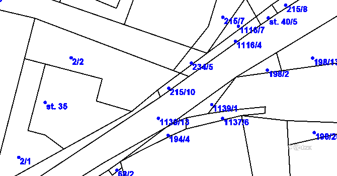 Parcela st. 215/10 v KÚ Hořice u Humpolce, Katastrální mapa