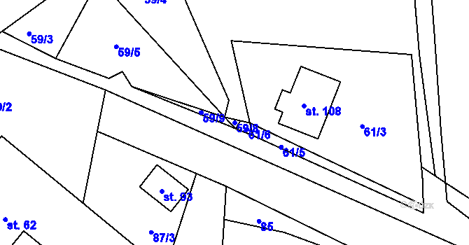 Parcela st. 59/8 v KÚ Hořice u Humpolce, Katastrální mapa