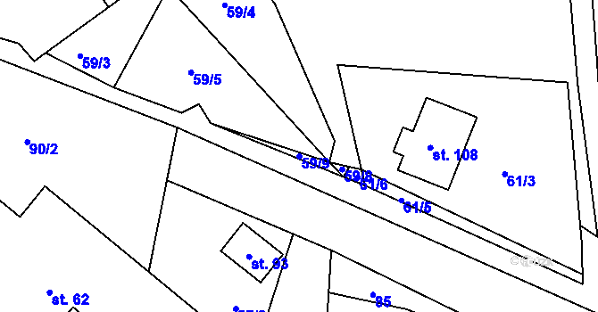 Parcela st. 59/9 v KÚ Hořice u Humpolce, Katastrální mapa