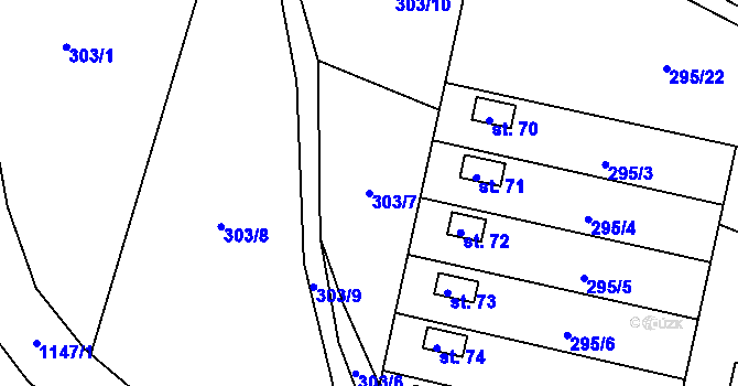 Parcela st. 303/7 v KÚ Hořice u Humpolce, Katastrální mapa