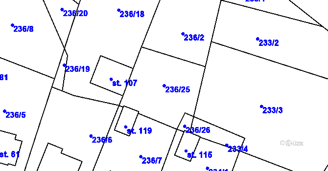 Parcela st. 236/25 v KÚ Hořice u Humpolce, Katastrální mapa