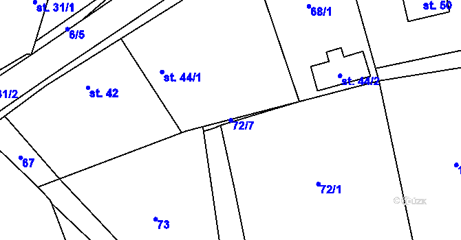 Parcela st. 72/7 v KÚ Hořice u Humpolce, Katastrální mapa