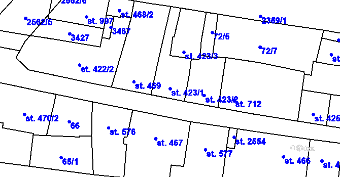 Parcela st. 423/1 v KÚ Hořice v Podkrkonoší, Katastrální mapa