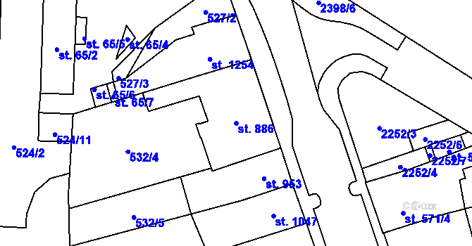 Parcela st. 886 v KÚ Hořice v Podkrkonoší, Katastrální mapa