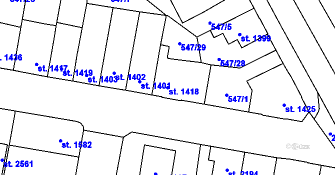 Parcela st. 1418 v KÚ Hořice v Podkrkonoší, Katastrální mapa