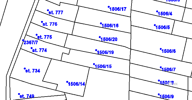 Parcela st. 1506/19 v KÚ Hořice v Podkrkonoší, Katastrální mapa