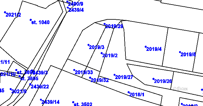 Parcela st. 2019/2 v KÚ Hořice v Podkrkonoší, Katastrální mapa