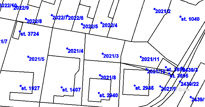 Parcela st. 2021/3 v KÚ Hořice v Podkrkonoší, Katastrální mapa