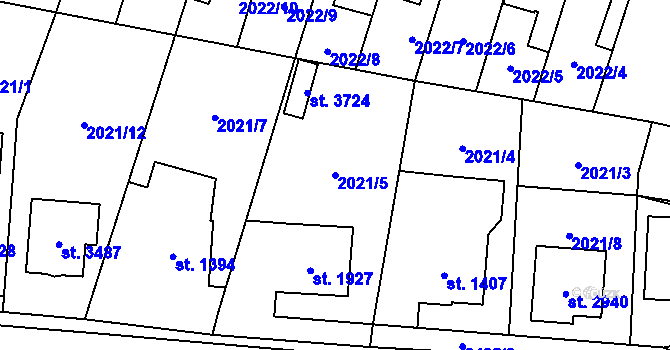 Parcela st. 2021/5 v KÚ Hořice v Podkrkonoší, Katastrální mapa