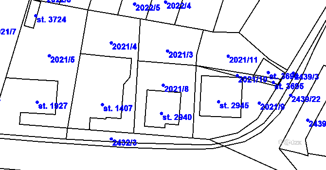 Parcela st. 2021/8 v KÚ Hořice v Podkrkonoší, Katastrální mapa
