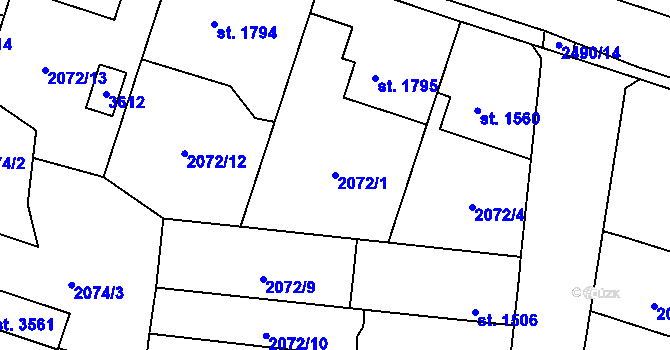 Parcela st. 2072/1 v KÚ Hořice v Podkrkonoší, Katastrální mapa