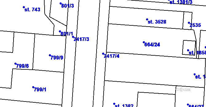 Parcela st. 2417/4 v KÚ Hořice v Podkrkonoší, Katastrální mapa