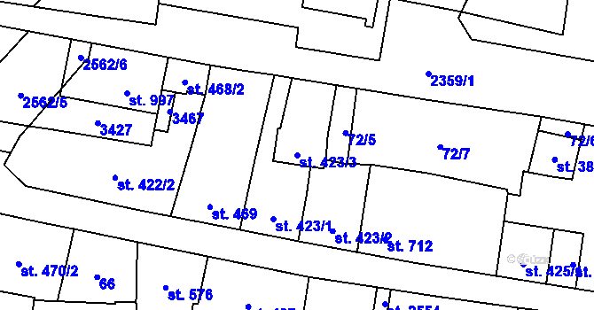 Parcela st. 423/3 v KÚ Hořice v Podkrkonoší, Katastrální mapa