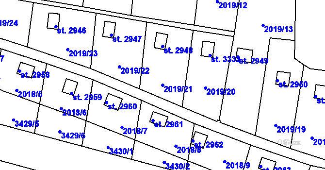 Parcela st. 2019/21 v KÚ Hořice v Podkrkonoší, Katastrální mapa