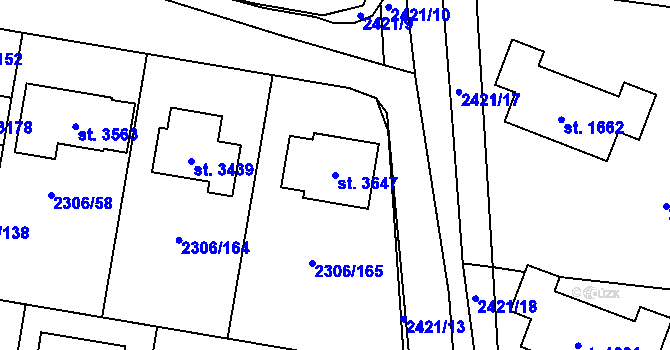 Parcela st. 3647 v KÚ Hořice v Podkrkonoší, Katastrální mapa