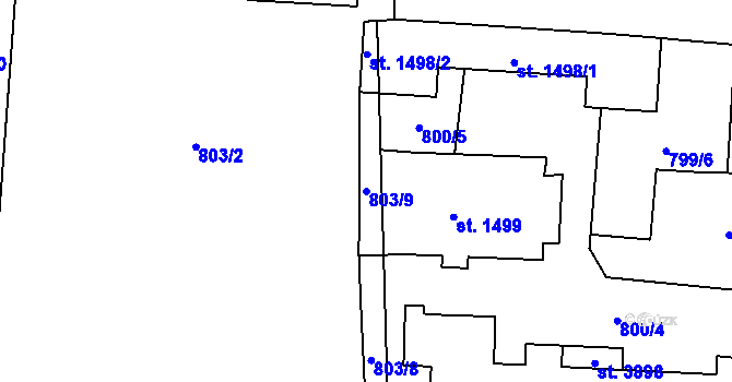 Parcela st. 803/9 v KÚ Hořice v Podkrkonoší, Katastrální mapa