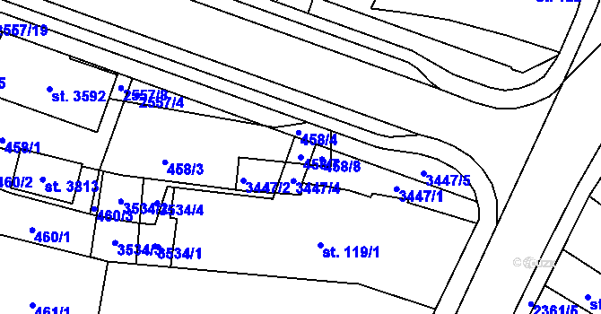 Parcela st. 458/7 v KÚ Hořice v Podkrkonoší, Katastrální mapa