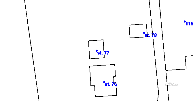 Parcela st. 77 v KÚ Chvalina, Katastrální mapa