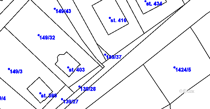 Parcela st. 149/37 v KÚ Hořice na Šumavě, Katastrální mapa