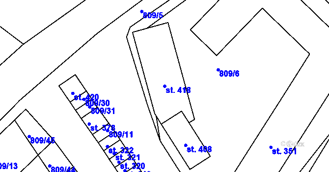 Parcela st. 418 v KÚ Hořice na Šumavě, Katastrální mapa