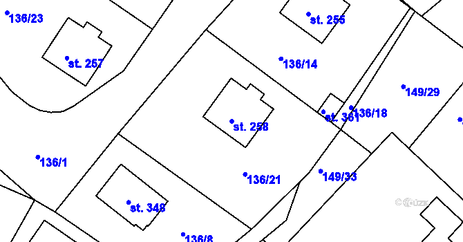 Parcela st. 258 v KÚ Hořice na Šumavě, Katastrální mapa