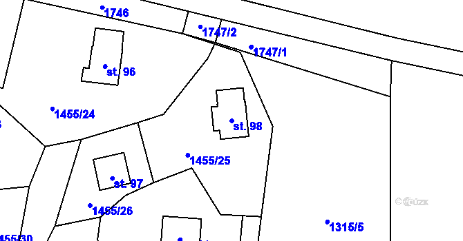 Parcela st. 98 v KÚ Šebanov, Katastrální mapa