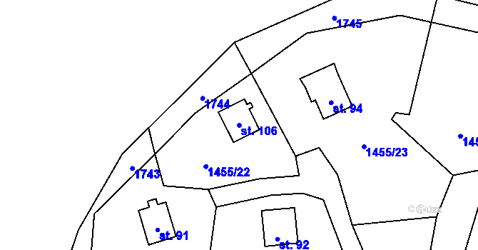 Parcela st. 106 v KÚ Šebanov, Katastrální mapa