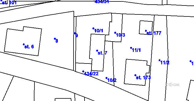 Parcela st. 7 v KÚ Hořičky, Katastrální mapa