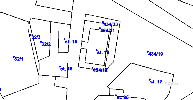Parcela st. 14 v KÚ Hořičky, Katastrální mapa