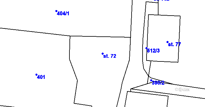 Parcela st. 72 v KÚ Hořičky, Katastrální mapa