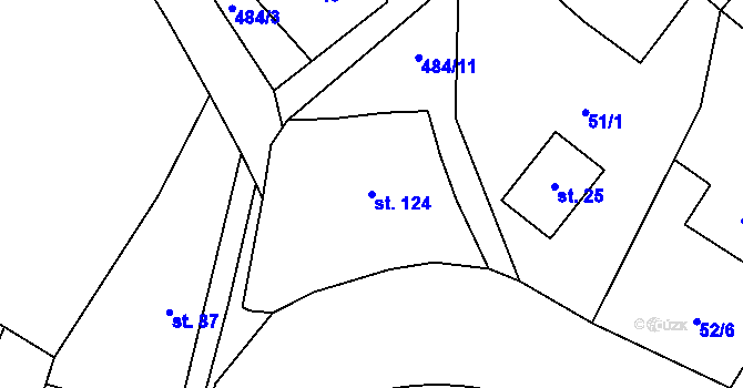 Parcela st. 124 v KÚ Hořičky, Katastrální mapa