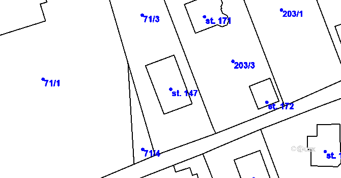 Parcela st. 147 v KÚ Hořičky, Katastrální mapa