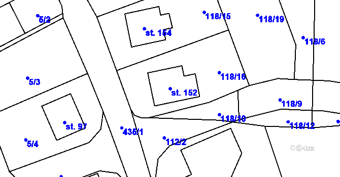 Parcela st. 152 v KÚ Hořičky, Katastrální mapa