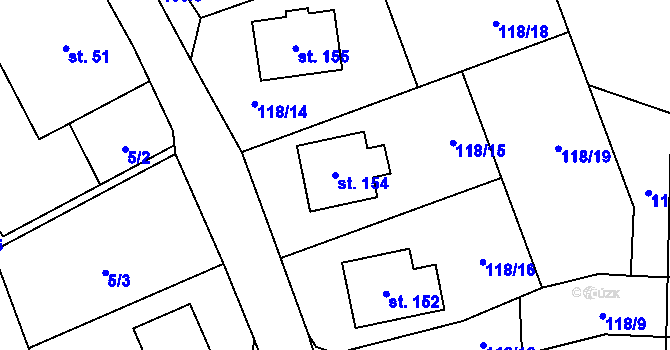 Parcela st. 154 v KÚ Hořičky, Katastrální mapa