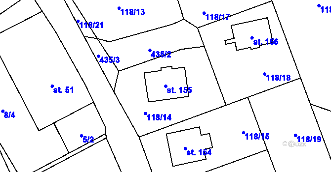 Parcela st. 155 v KÚ Hořičky, Katastrální mapa