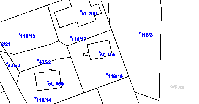 Parcela st. 156 v KÚ Hořičky, Katastrální mapa