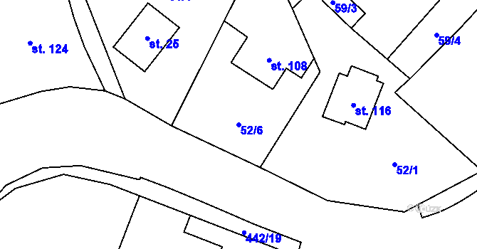 Parcela st. 52/6 v KÚ Hořičky, Katastrální mapa