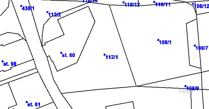 Parcela st. 112/1 v KÚ Hořičky, Katastrální mapa